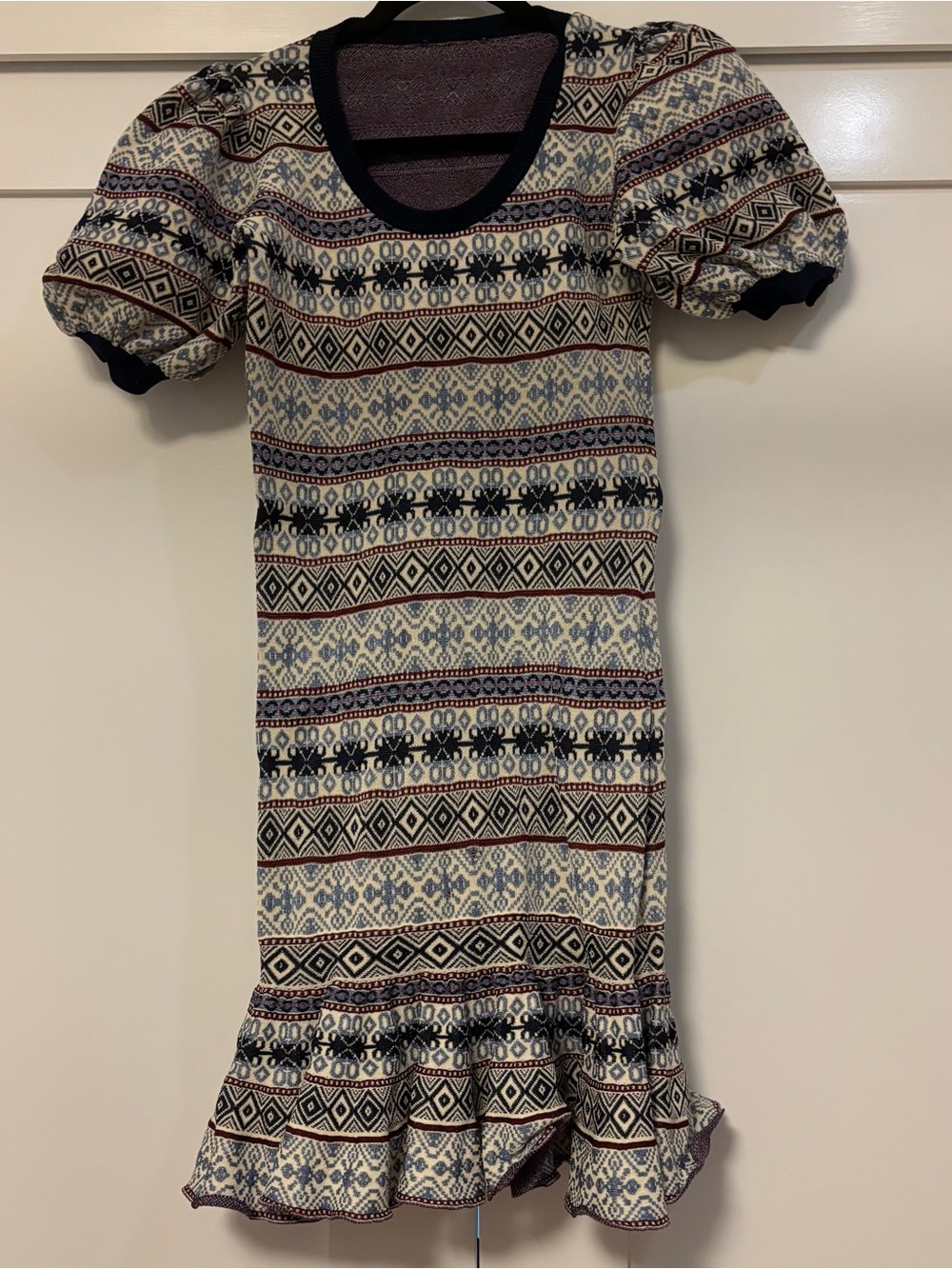Alexander Mcqueen Knitted Pattern Puffed-Sleeve Mini Dress In Silk Size Small